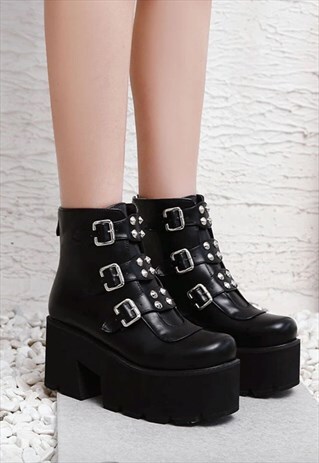 BLACK CYBER PUNK COMBAT BOOTS