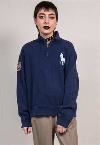 RALPH LAUREN NAVY BLUE QUARTER ZIP SWEATSHIRT