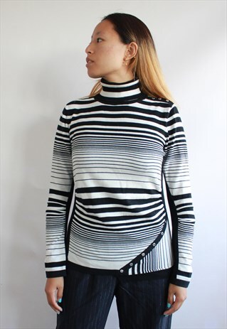 MONOCHROME BLACK WHITE STRIPPED ROLL NECK JUMPER
