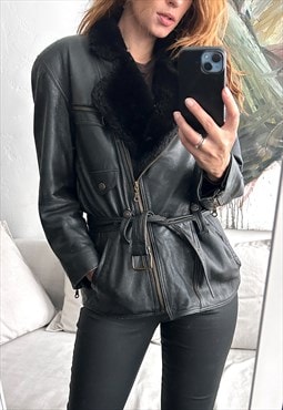 Vintage 80s Black Real Leather Biker Jacket - M