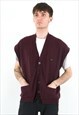 HUGO BOSS VINTAGE MEN'S M VEST GILET WOOL BUTTON UP RED BURG