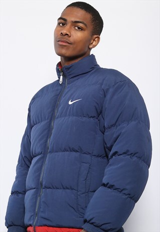 VINTAGE NIKE LOGO REVERSIBLE PUFFER JACKET BLUE RED