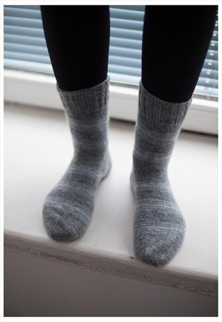 GREY STRIPED HANDMADE KNITTED WOOL SOCKS