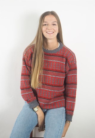 VINTAGE RED AZTEC WOOL JUMPER