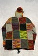 VINTAGE KNITTED JACKET ABSTRACT PATTERNED CHUNKY KNIT HOODIE