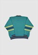 VINTAGE 1990S LEVI'S COLOUR BLOCK KNIT CARDIGAN IN TURQUOISE