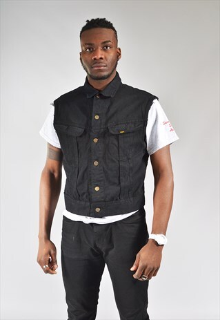 VINTAGE LEE BLACK SLEEVELESS DENIM JACKET