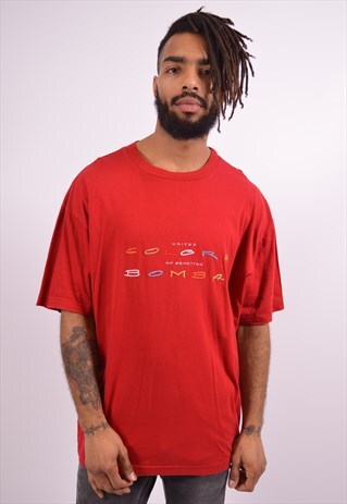 UNITED COLORS OF BENETTON VINTAGE T-SHIRT TOP XL RED 90S
