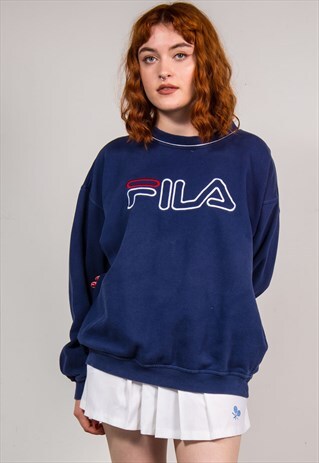 VINTAGE 90'S BLUE FILA EMBROIDERED LOGO SWEATER JUMPER