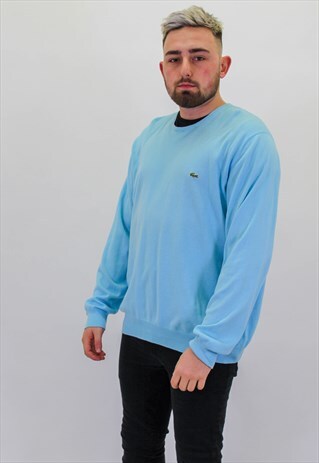 VINTAGE LACOSTE LIGHTWEIGHT SWEATER JUMPER IN BLUE LARGE