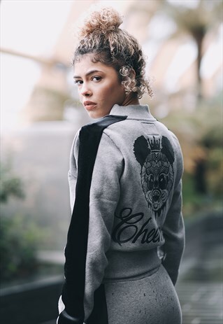 SMOKE GREY ZIPPED CROPPED SWEATSHIRT