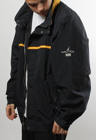VINTAGE NAUTICA BLACK & YELLOW WINDBREAKER RAIN JACKET