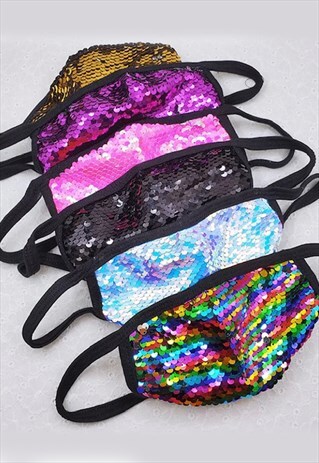 BARBIE PINK SEQUIN DISCO FACE COVER