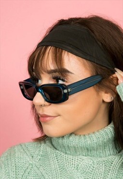 90s does 60s thick blue rectangular framed sunglasses 