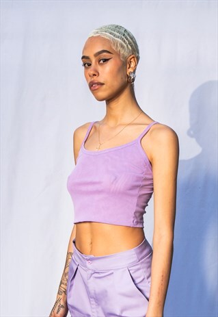 SPAGHETTI STRAP CROP TOP WITH SCOOP NECK IN LILAC MESH