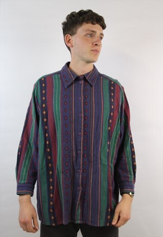 VINTAGE 90'S STRIPED PATTERN FLANNEL SHIRT