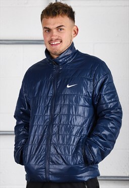 Vintage Nike Puffer Jacket in Blue Padded Rain Coat Medium
