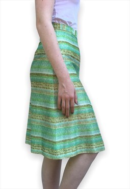 Vintage 60s 70s high waist midi skirt green pattern design