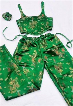 Handmade dragon Emerald green reversible corset