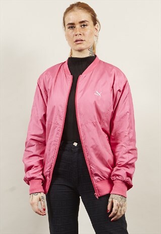 VINTAGE 80'S PUMA HOT PINK BOMBER SHELL JACKET