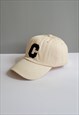 BEIGE GRAPHIC VINTAGE COTTON BASEBALL ADJUSTABLE CAP 