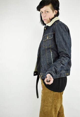 VINTAGE 90S LEE DARK DENIM SHERPA TRUCKER JACKET, UNISEX.