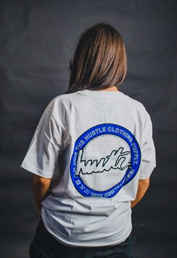 White Oversized Blue Ring Hustle Streetwear T-Shirt