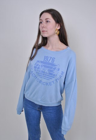 VINTAGE BLUE HAWAII SWEATSHIRT, 70S PALM PRINT JUMPER