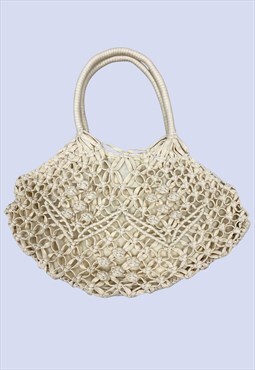 Cream Straw Crochet Knit Small Holiday Beach Grab Bag