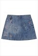 EMBELLISHED DENIM SKIRT GRAFFITI PRINT MINI IN JEAN BLUE 