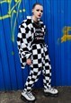 CHECK FLEECE JOGGER DETACHABLE HANDMADE CHESS OVERALLS BLACK