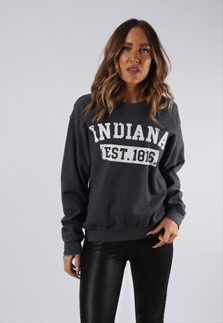 VINTAGE SWEATSHIRT JUMPER USA INDIANA PRINT UK 10 (CCW)