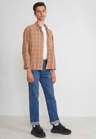 VINTAGE BROWN WRANGLER LONG SLEEVE FLANNEL CHECKERED SHIRT