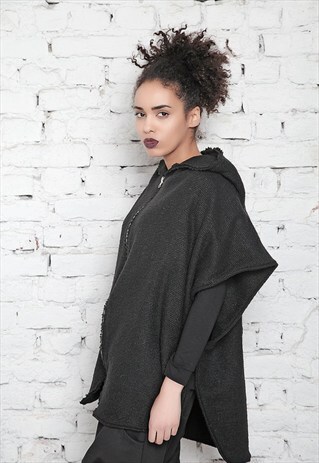 HOODED CAPE/ WOOL COAT/ CAPE COAT/