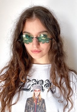 Vintage Y2K clover rimless sunglasses in green