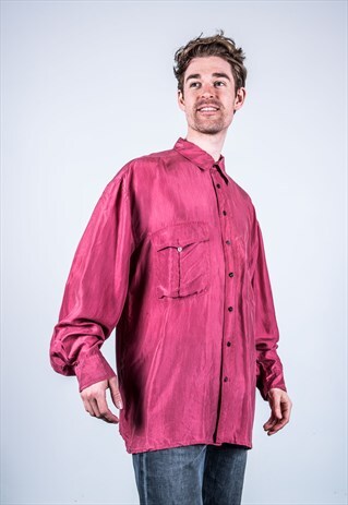 VINTAGE 1980S RED SILK SHIRT