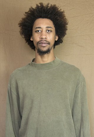 90S MINIMALIST GREEN RIB KNIT MOCK NECK SWEATER TOP LARGE