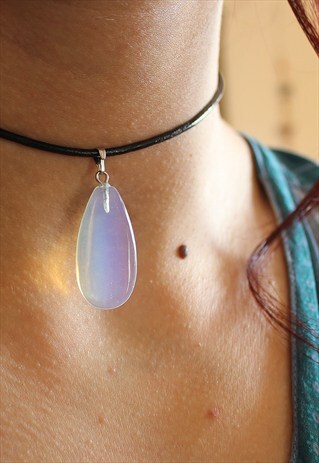 HANDMADE BLACK LEATHER OPALITE CHOKER