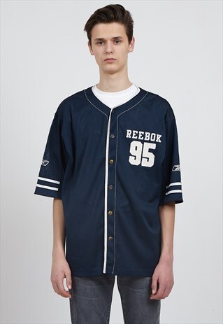 VINTAGE NAVY REEBOK SHORT SLEEVE BASEBALL TOP