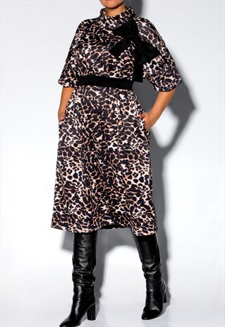 WOMEN LEOPA DRESS, ANIMAL PRINT DRESS, LOOSE DRESS,MIDI DRES