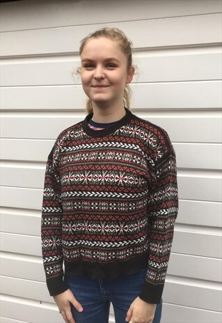 WOMENS VINTAGE 80S JUMPER FAIRISLE NORDIC PATTERNED SWEATER