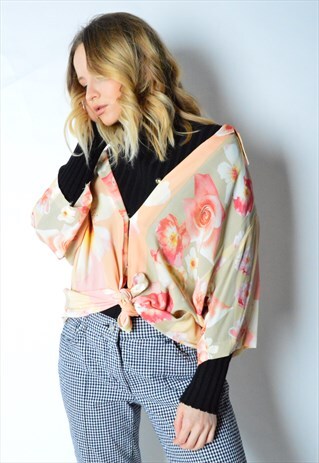 VINTAGE 80S PASTEL FLOWER SHORT SLEEVE SHIRT
