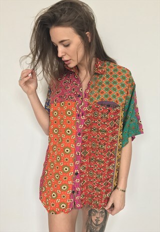 PATTERNED OVERSIZED RETRO VINTAGE UNISEX FESTIVAL SHIRT. ALL