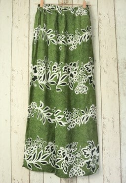 Vintage Green Hawaiian Floral Pattern Wide Beach Trousers