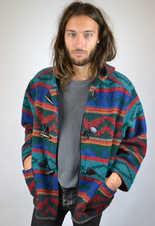 VINTAGE 90'S PATTERNED HOODED WOOL COAT