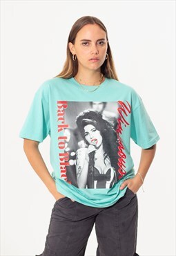 Amy Winehouse Unisex Tee Printed T-Shirt in Turquoise
