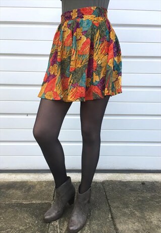WOMENS VINTAGE FLORAL BRIGHT COLOURFUL FLOATY BOHO SKIRT