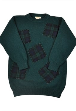Vintage Jumper Retro Patch Pattern Green Ladies Small