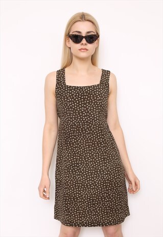 VINTAGE 90S GREEN FLORAL PRINT MINI DRESS
