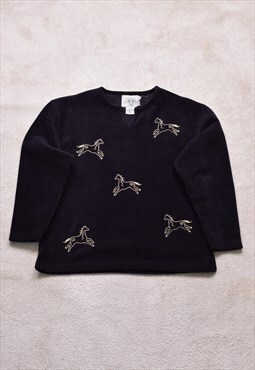 Women's Vintage 90s Horse Embroidered Fleece Sweater